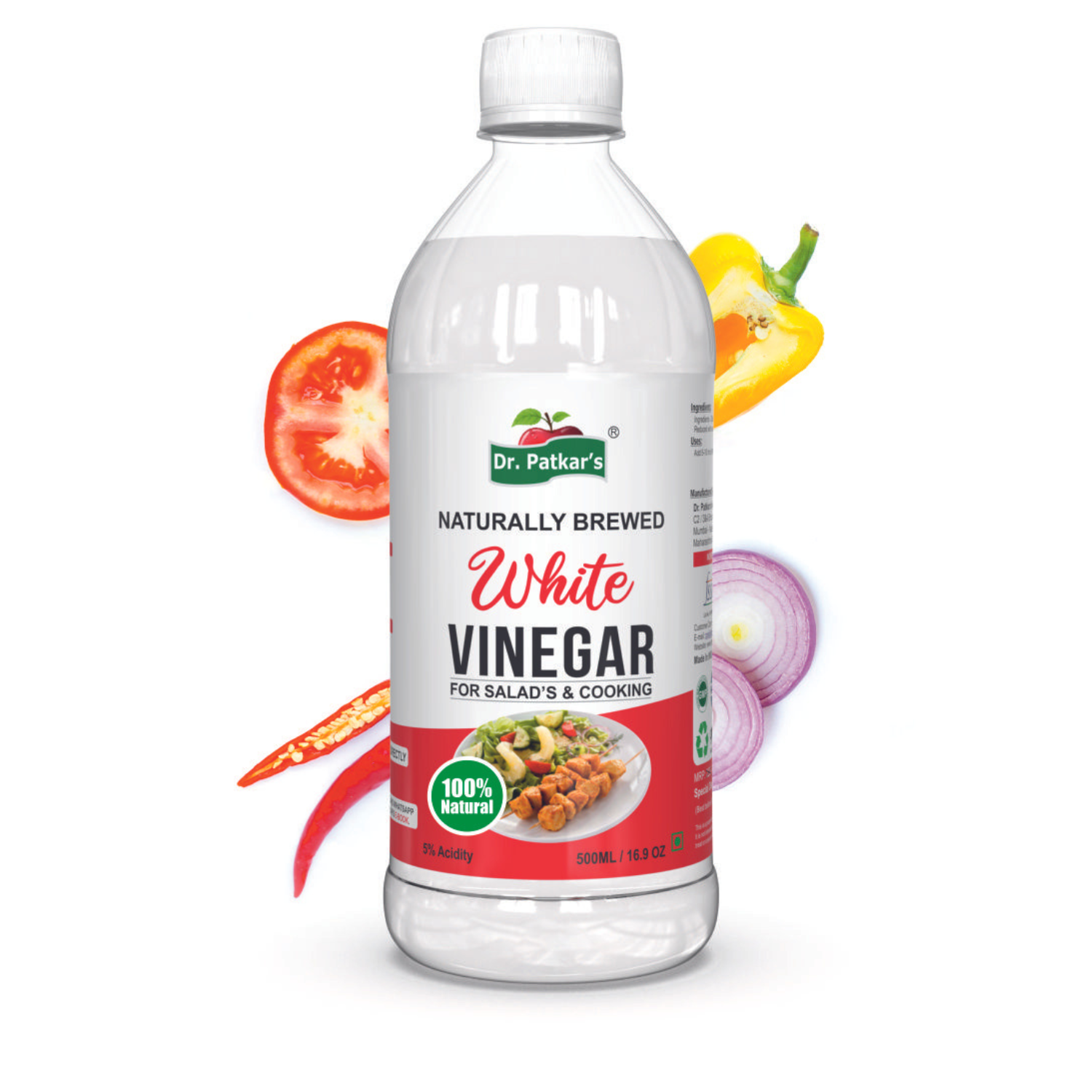 Dr. Patkars 100% Natural Brewed White Vinegar for Salad Cooking | Cleaning Purpose | Flavoursome & Nutritious 500 ml