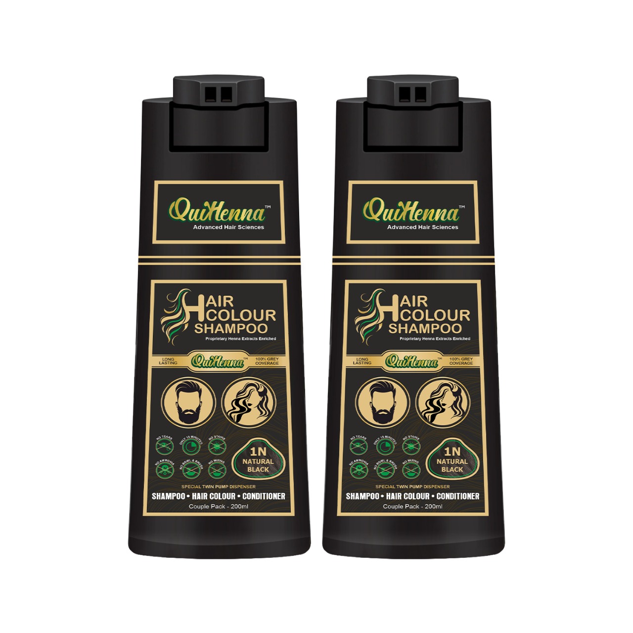 Hair Colour Shampoo- 1N Natural Black 200ml (Pack of 2)