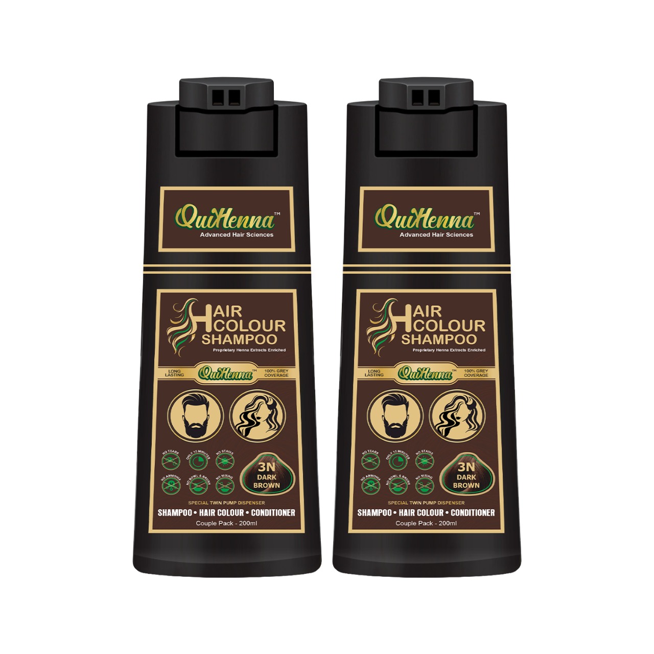 Hair Colour Shampoo- 3N Dark Brown 400ml (Pack of 2)