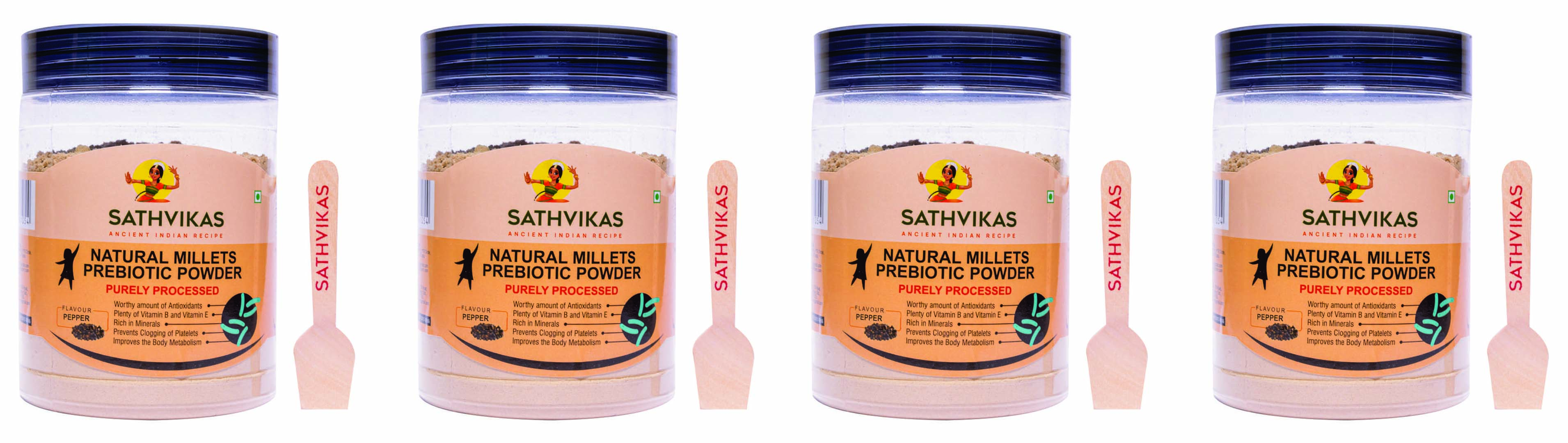 Sathvikas Natural Millets Prebiotic Powder (Pepper Flavour) 500 Grams Pack Of 4.