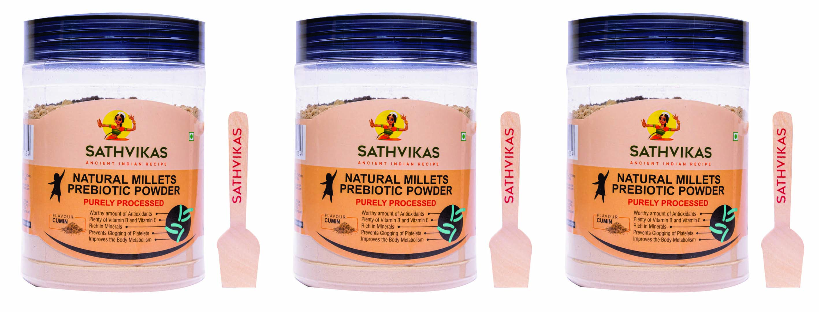 Sathvikas Natural Millets Prebiotic Powder (Cumin Flavour) 500 Grams Pack Of 3.